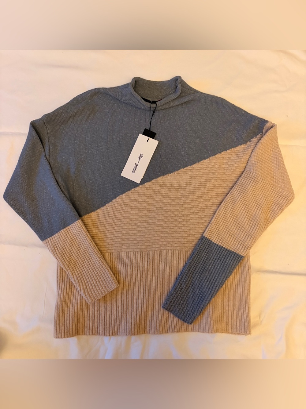 Women's Two-Tone Cowl Sweater in Gray and Beige
